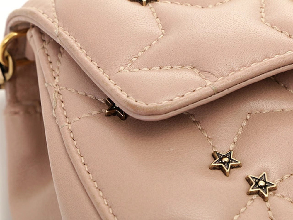 Christian Dior Star Studded Chain Shoulder Bag Beige Cream Pink Lambskin - Picture 5 of 9